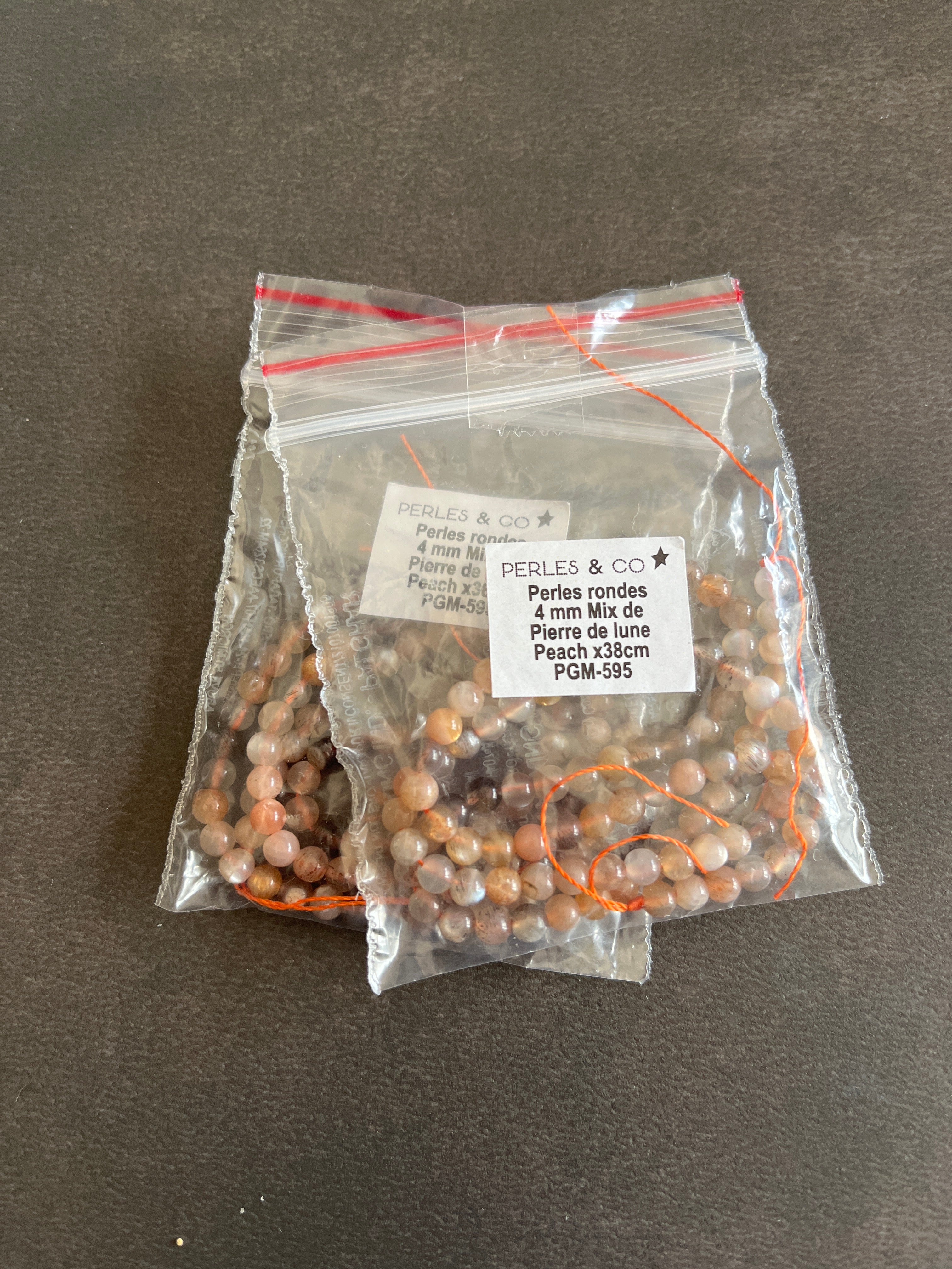 2 fils mix de pierre de lune peach 4mm