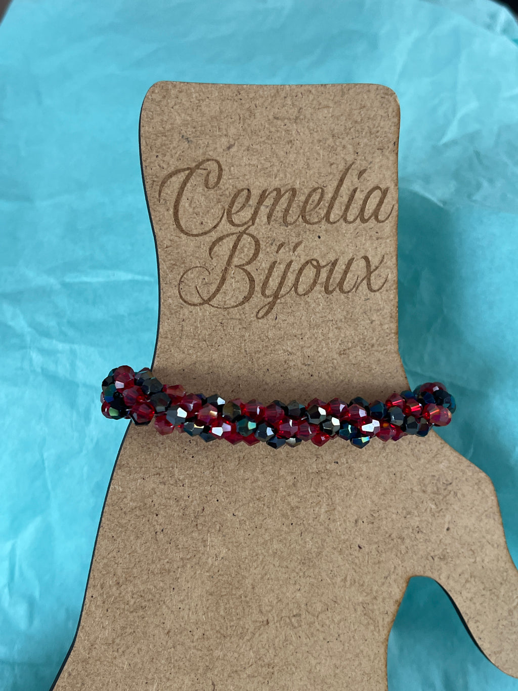 Bracelet rouge et noir reflets caméléon