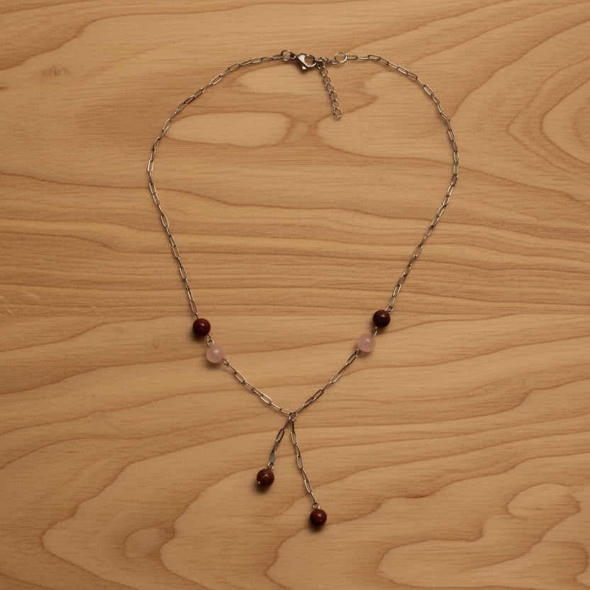 Collier pierre de sable et quartz rose