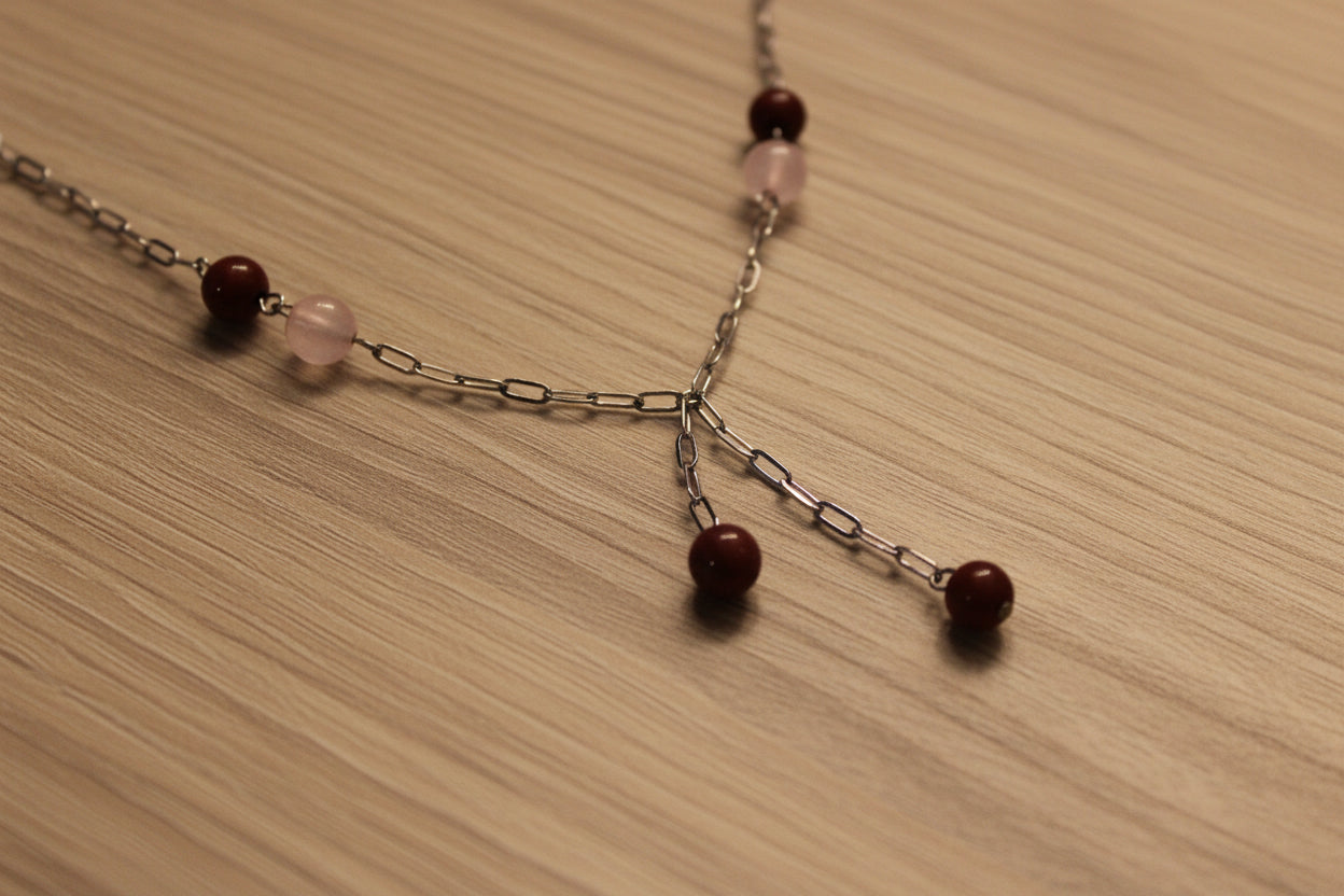 Collier pierre de sable et quartz rose