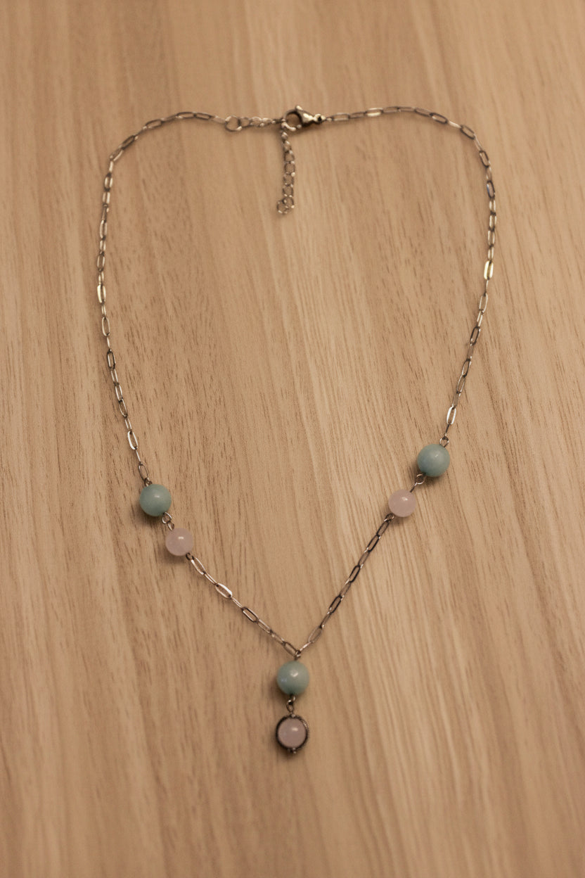 Collier amazonite et cristal de roche
