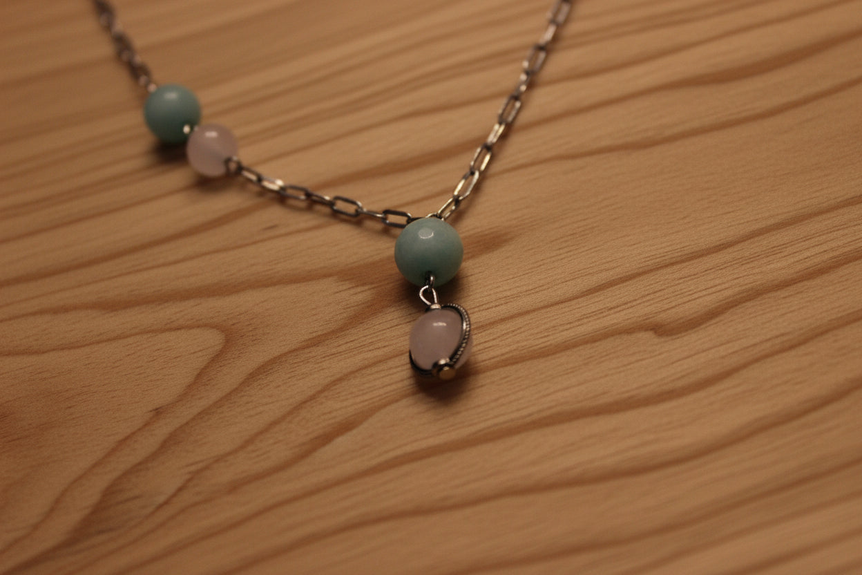 Collier amazonite et cristal de roche
