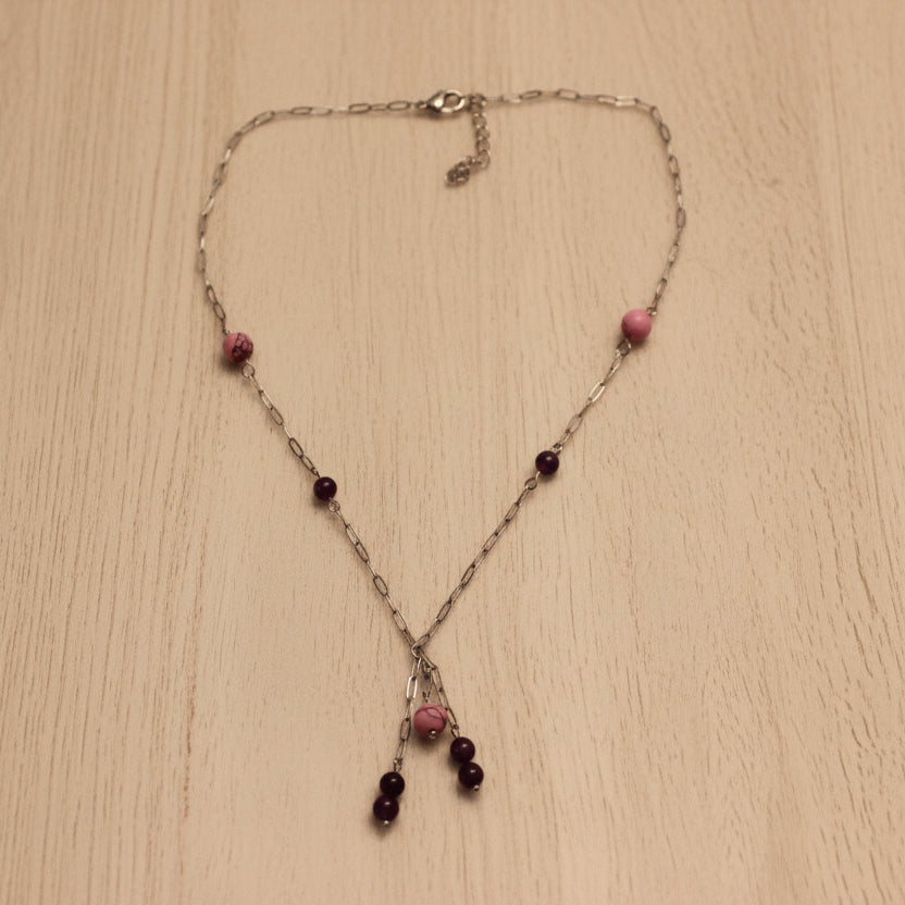 Collier améthyste et howlite rose