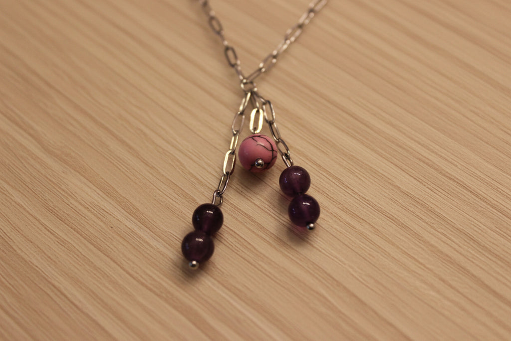 Collier améthyste et howlite rose