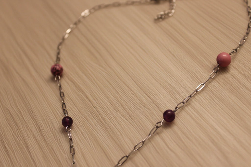 Collier améthyste et howlite rose