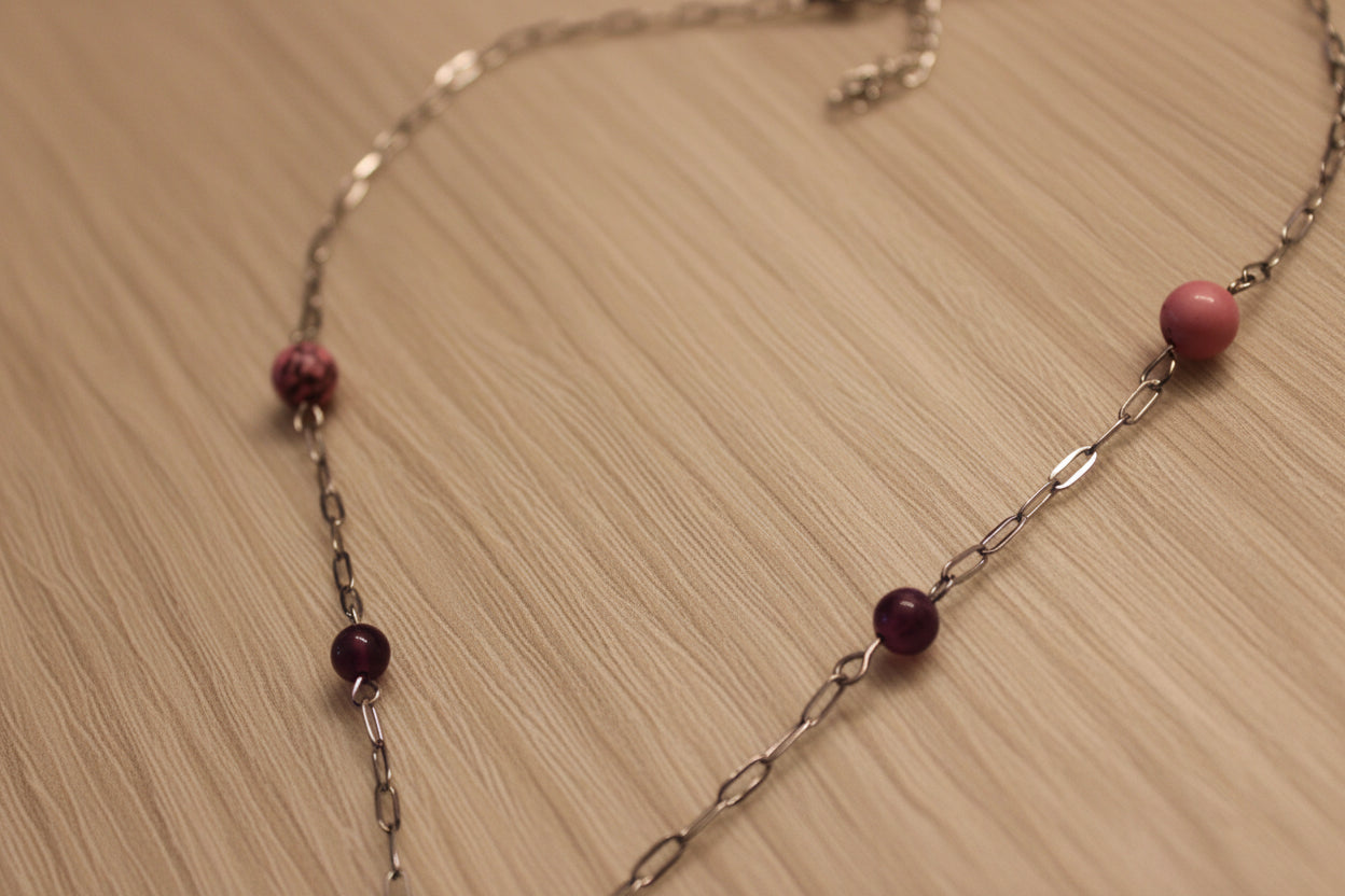 Collier améthyste et howlite rose