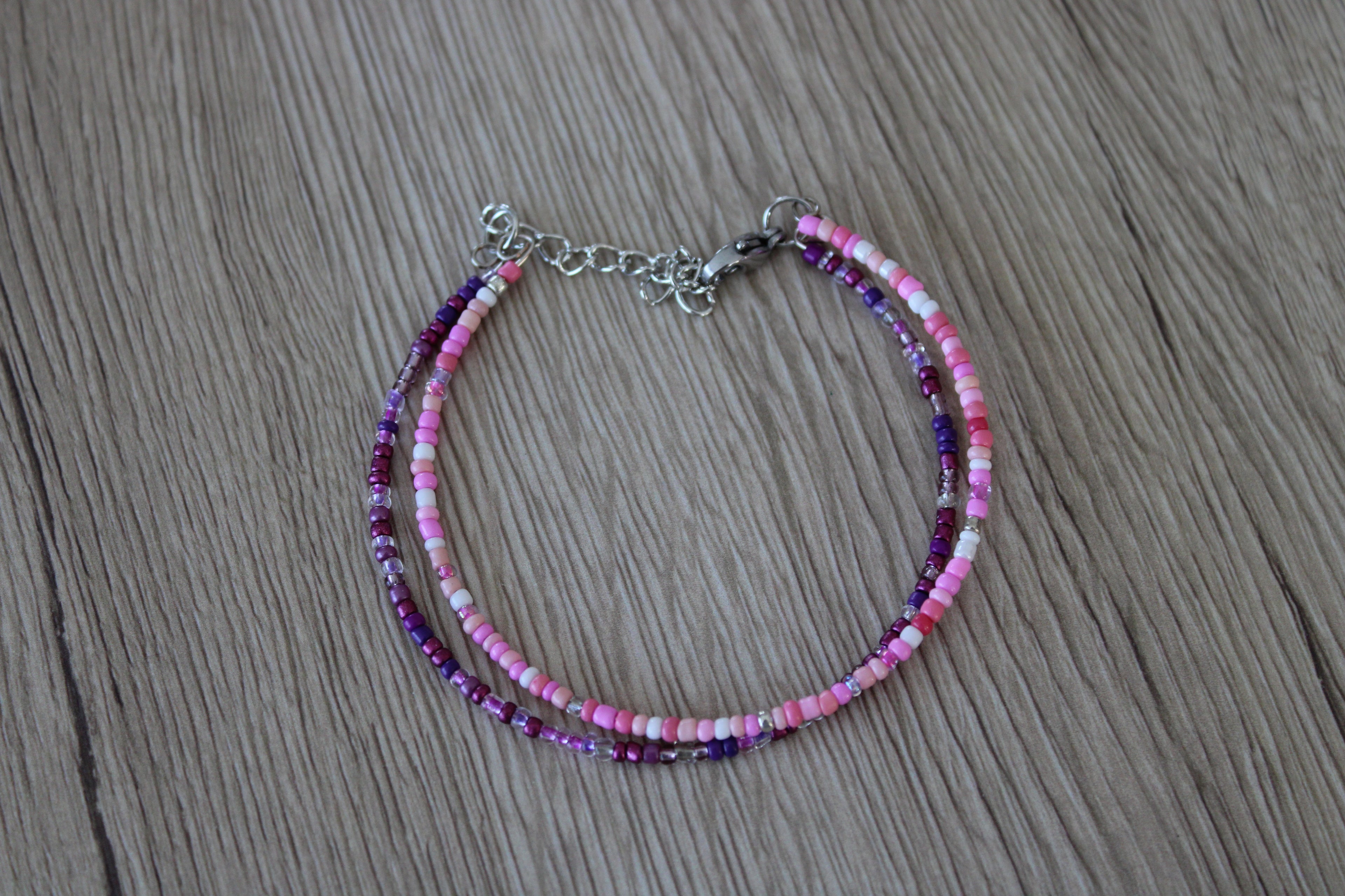 Bracelet double tour rose et violet