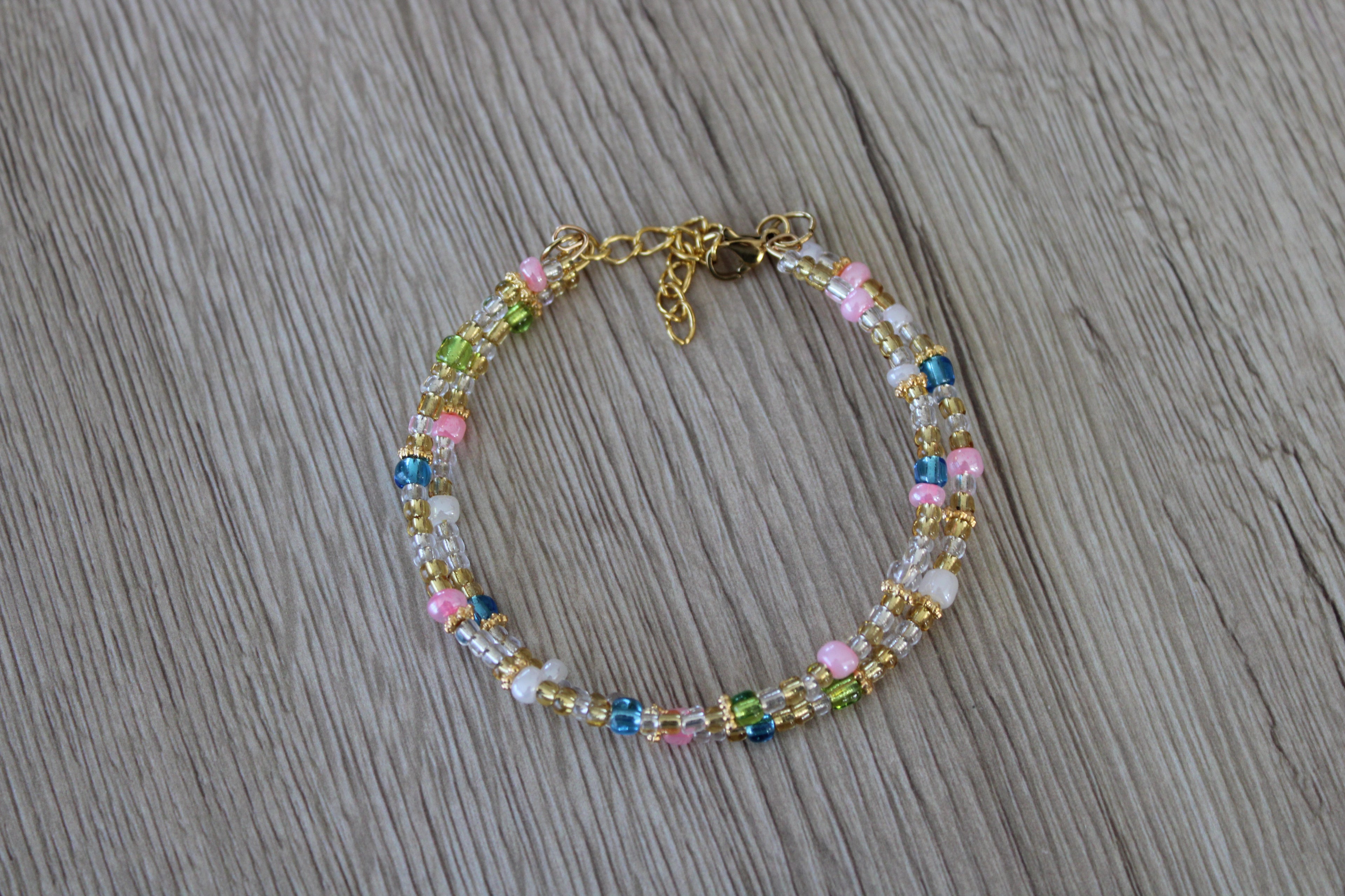 Bracelet double doré et multicolore