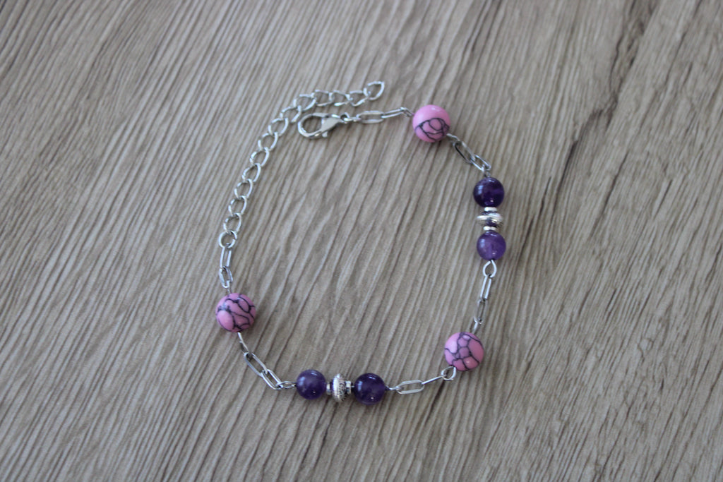 Bracelet améthyste et howlite rose