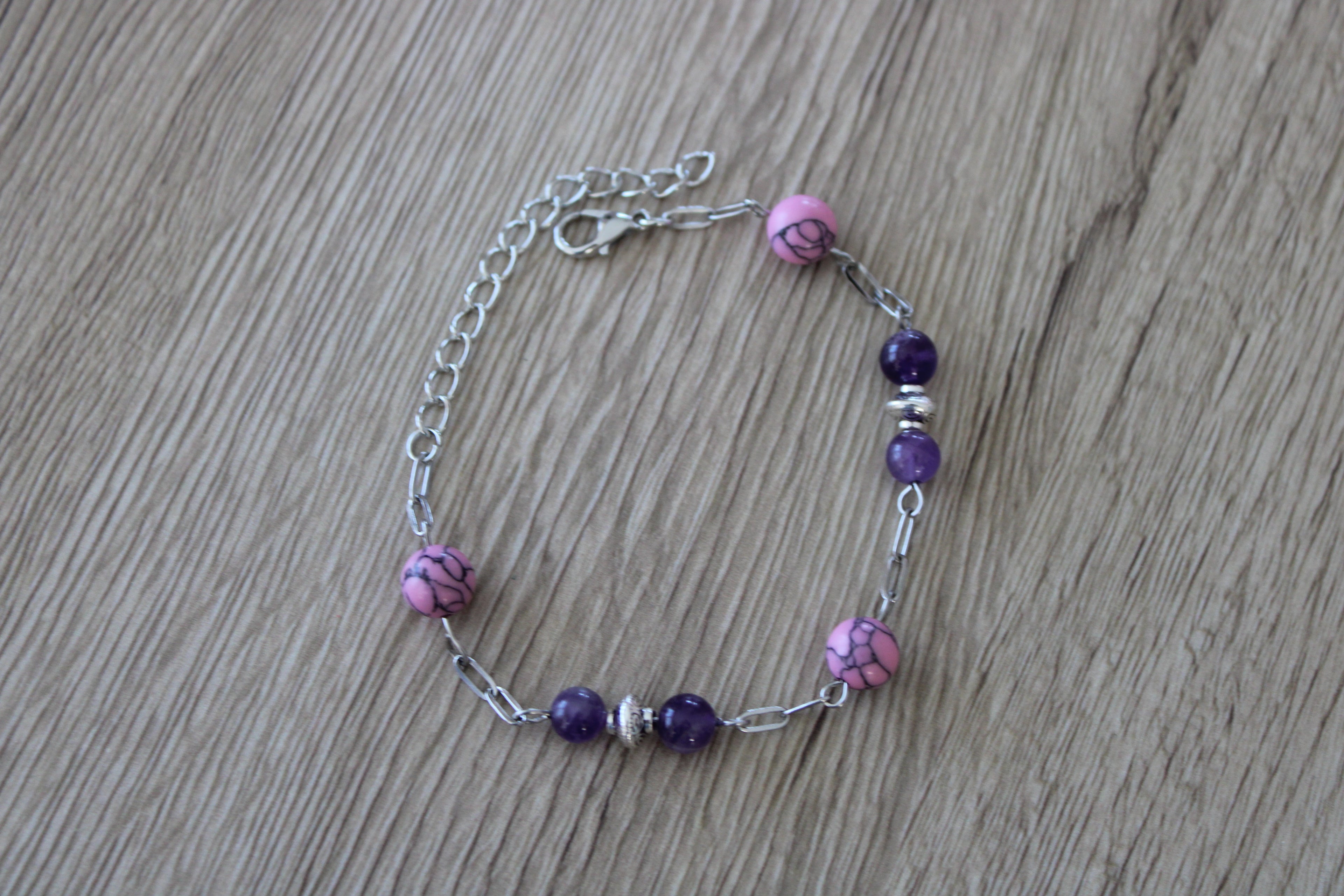 Bracelet améthyste et howlite rose