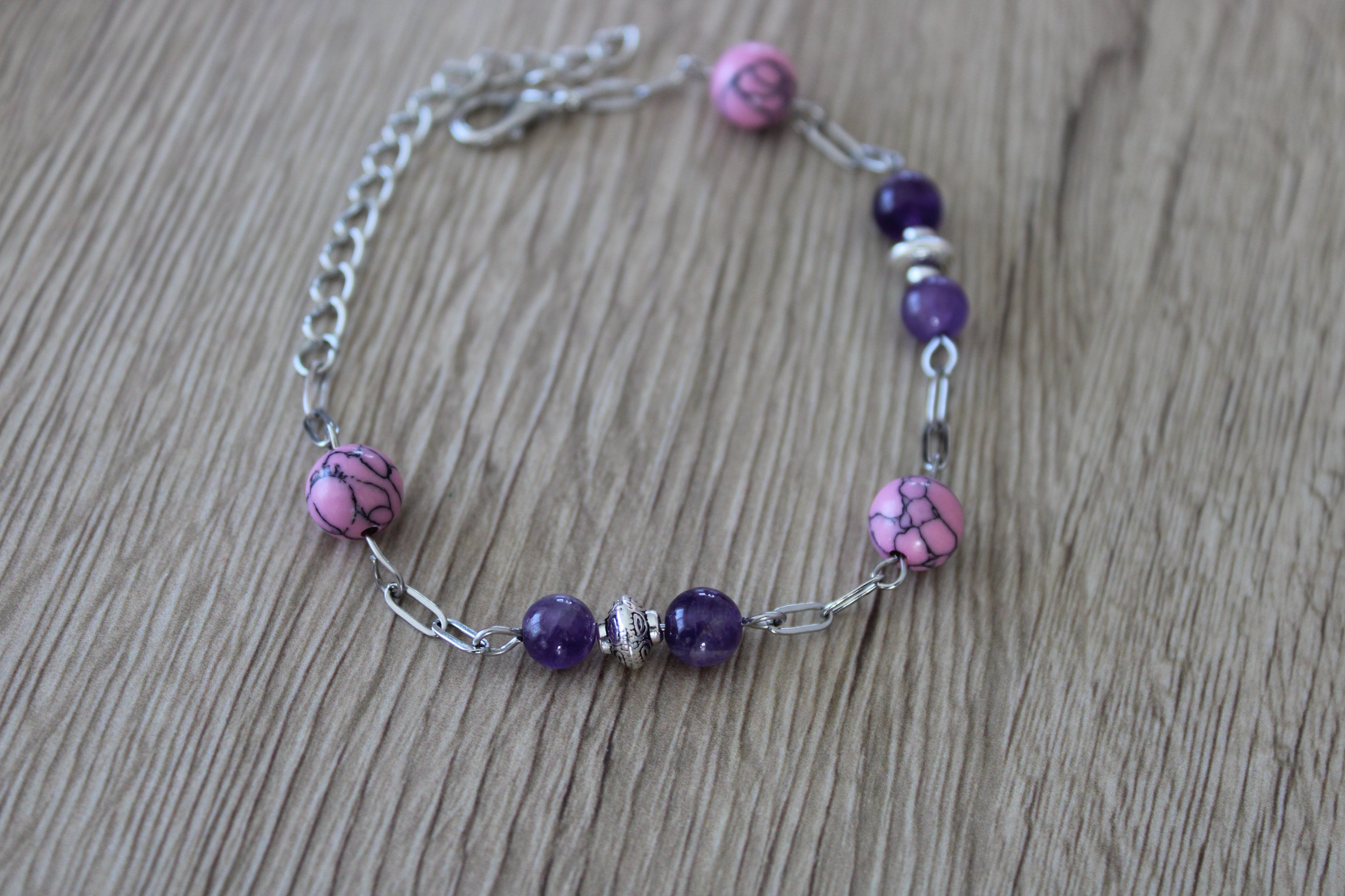 Bracelet améthyste et howlite rose
