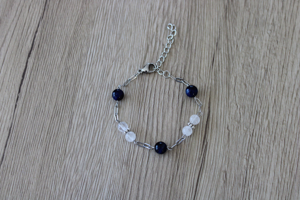 Bracelet oeil de faucon et quartz blanc
