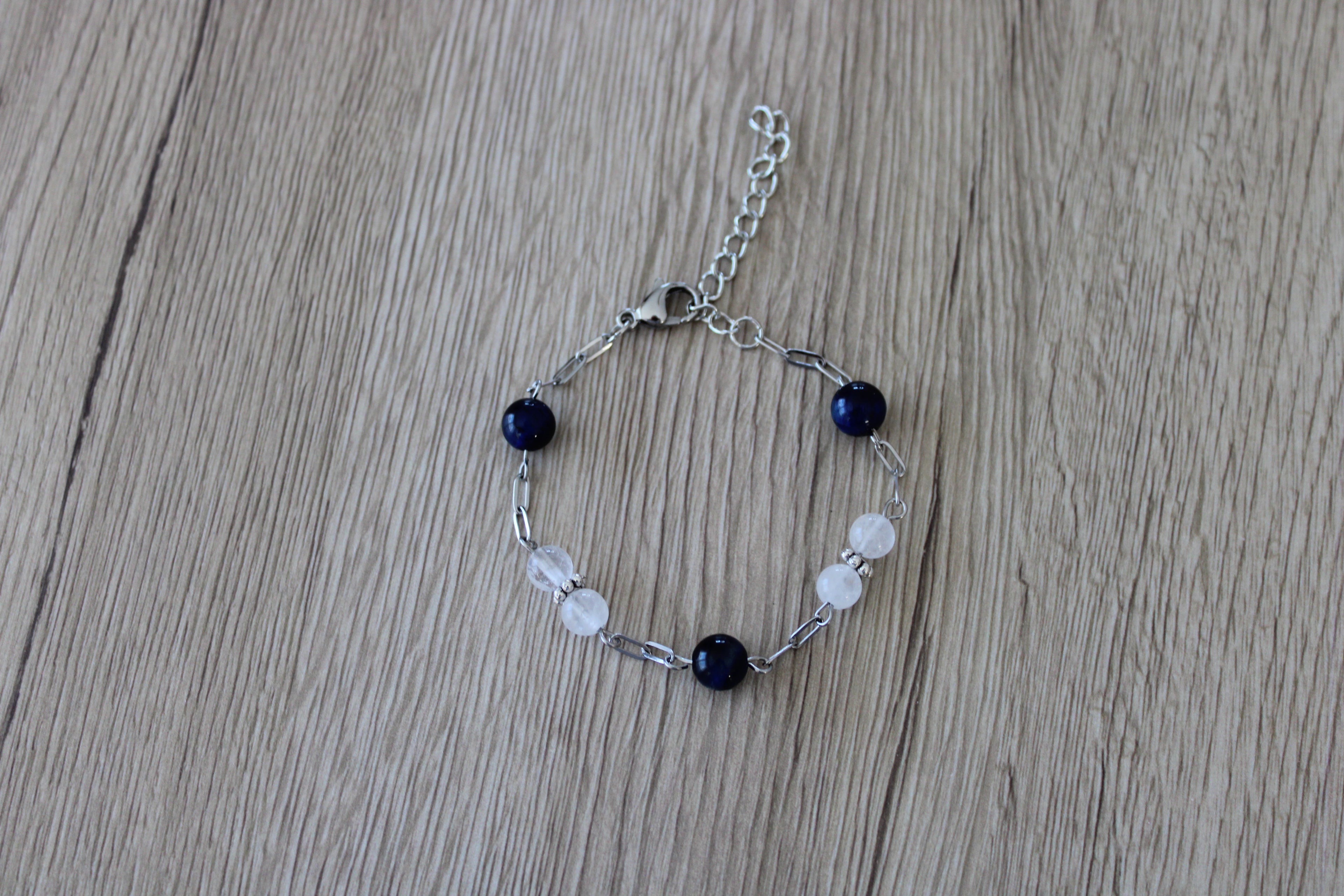 Bracelet oeil de faucon et quartz blanc