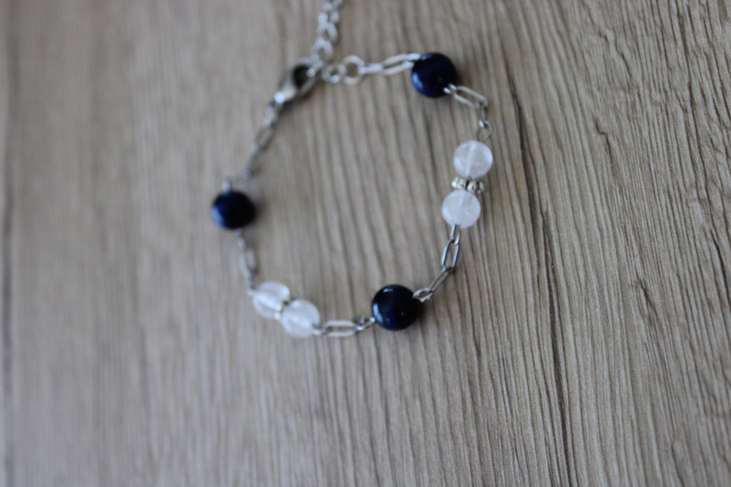 Bracelet oeil de faucon et quartz blanc