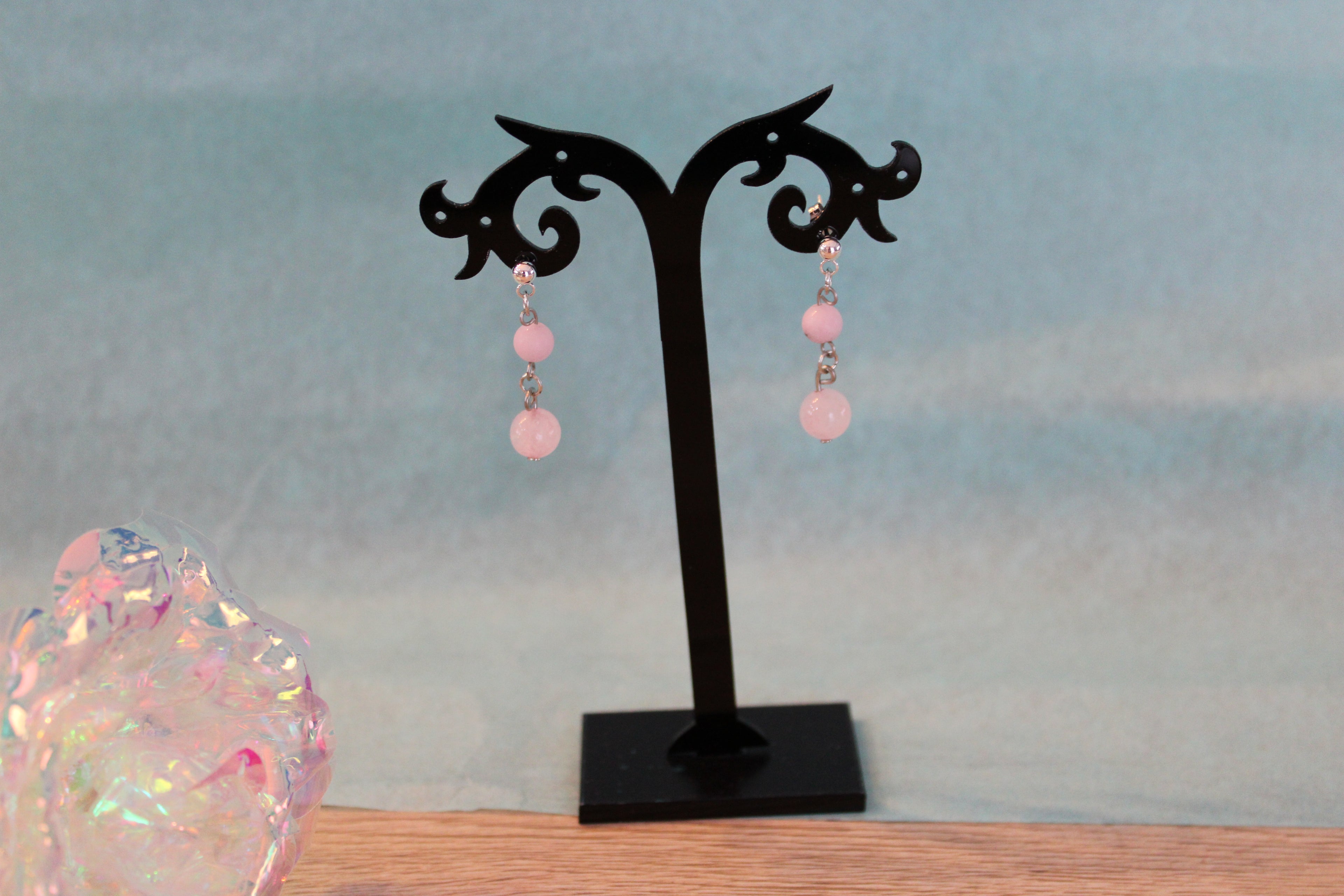 Boucles d'oreilles quartz rose et jaspe fleur de cerisier