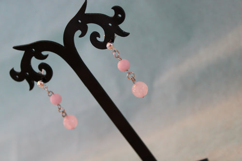Boucles d'oreilles quartz rose et jaspe fleur de cerisier