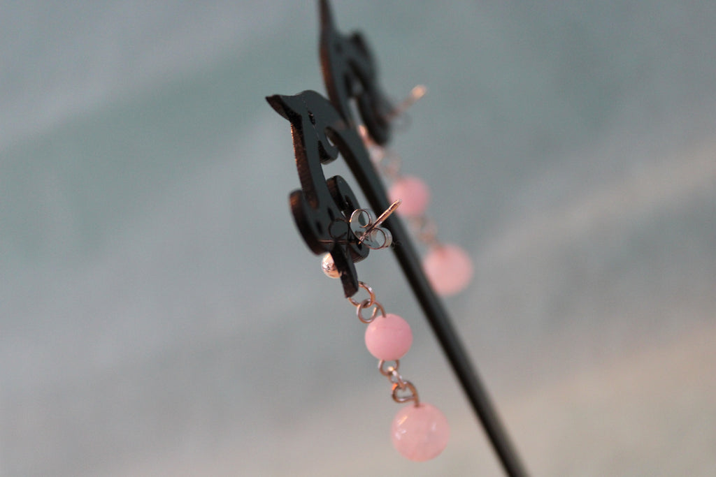 Boucles d'oreilles quartz rose et jaspe fleur de cerisier
