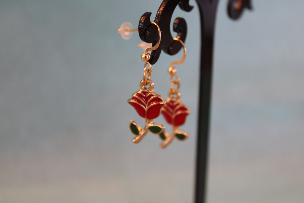 Boucles d'oreilles dorées roses fleurs