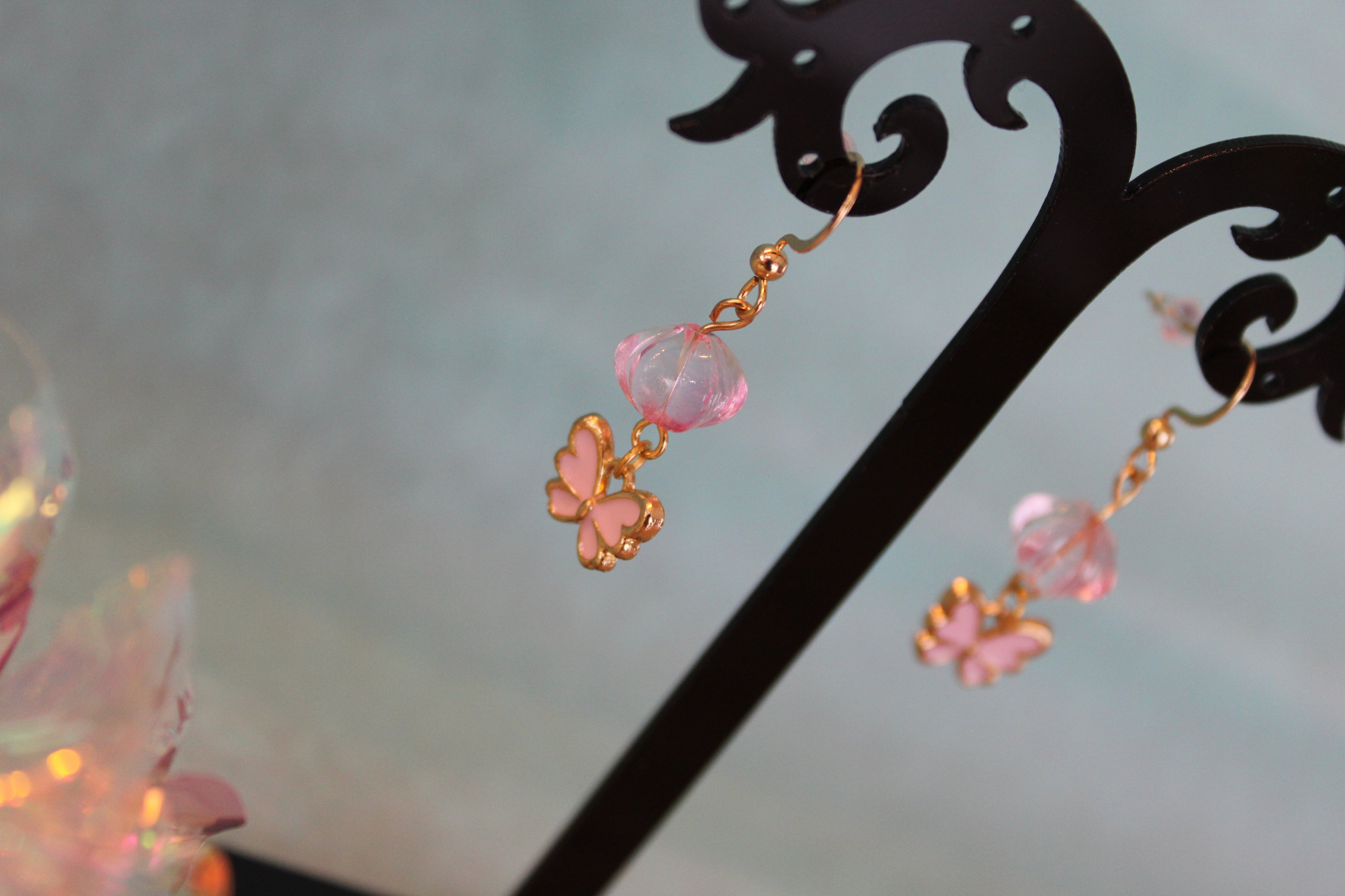 Boucles d'oreilles rose papillon