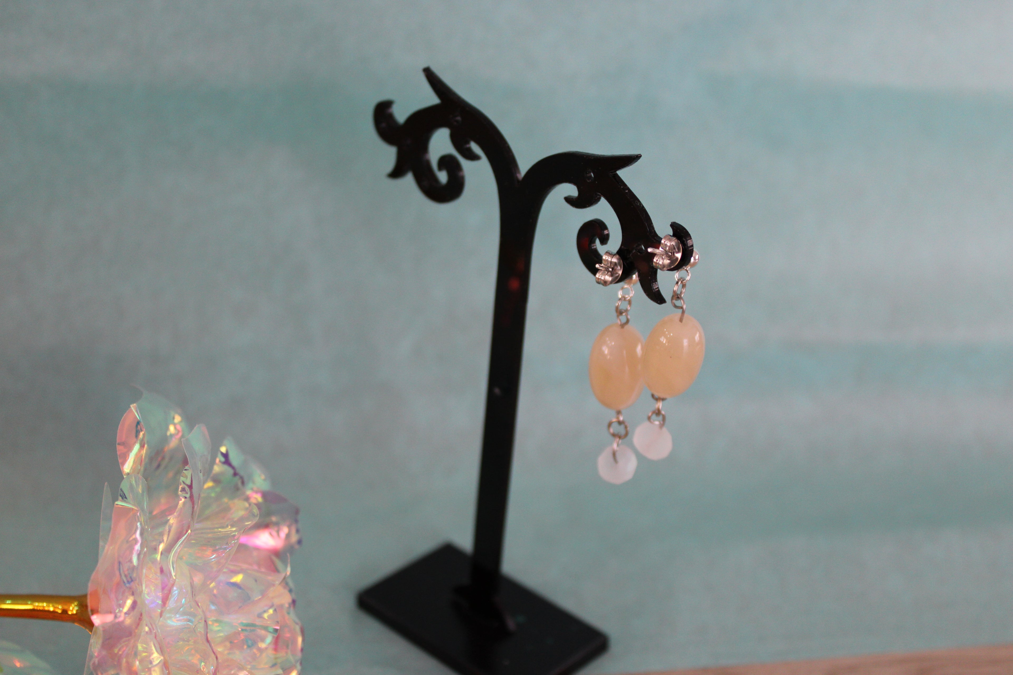Boucles d'oreilles argentées beige