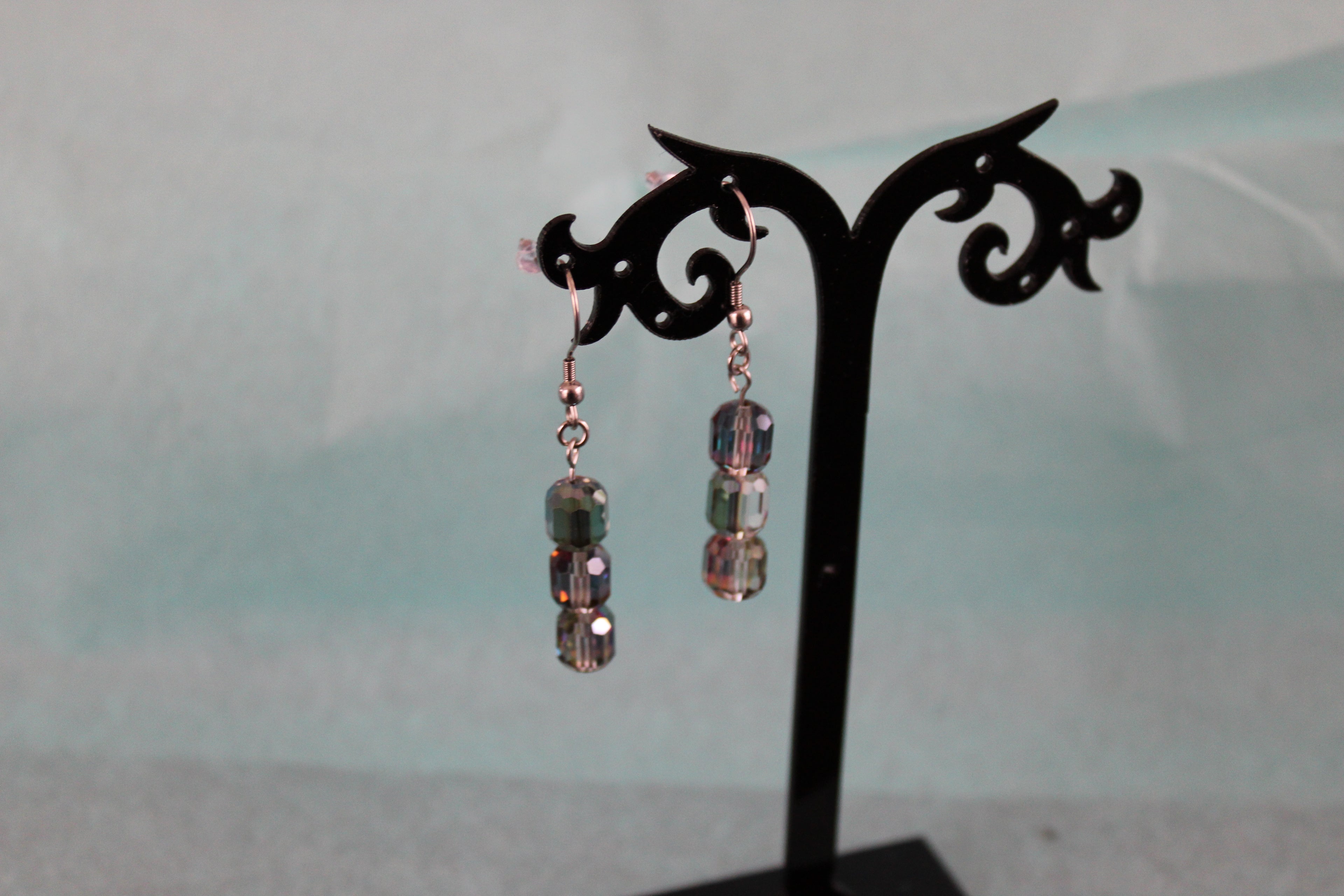 Boucles d'oreilles rectangles transparent reflets verts