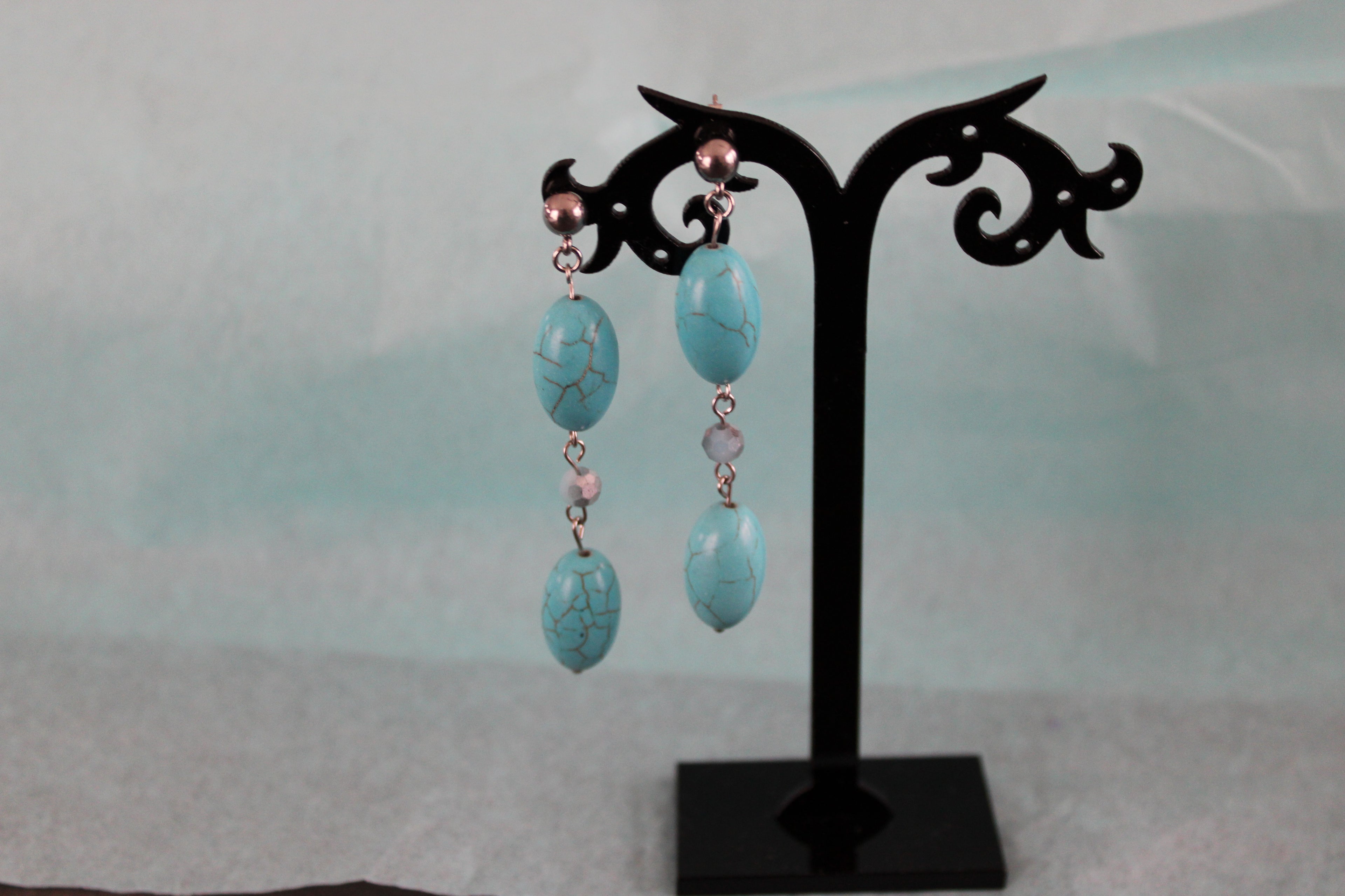 Boucles d'oreilles perles ovales bleues