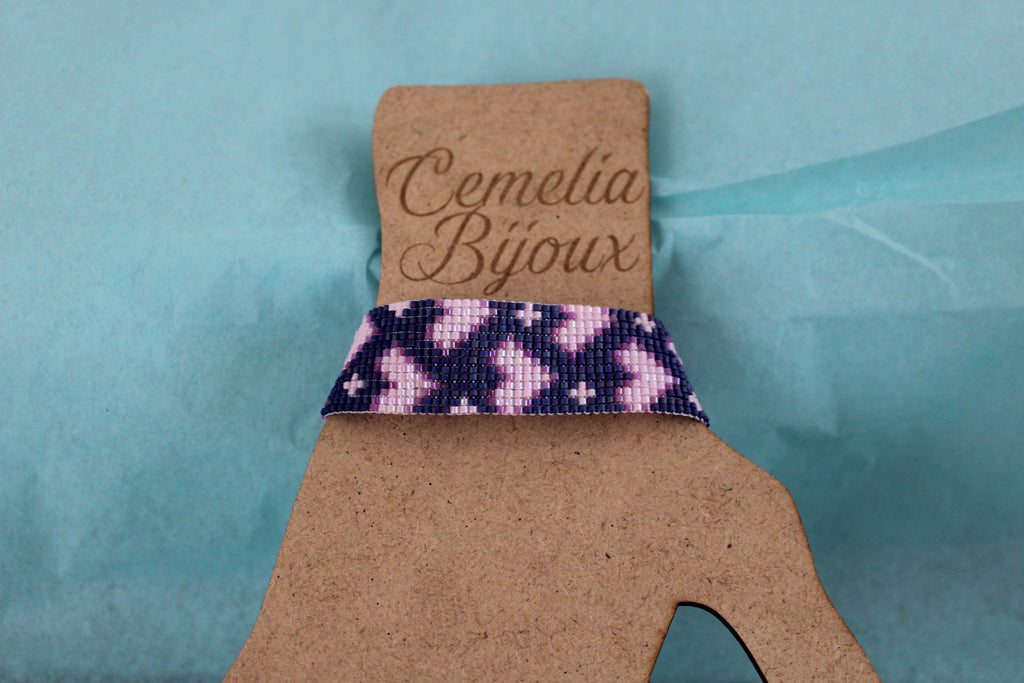 Bracelet coeur violet et rose