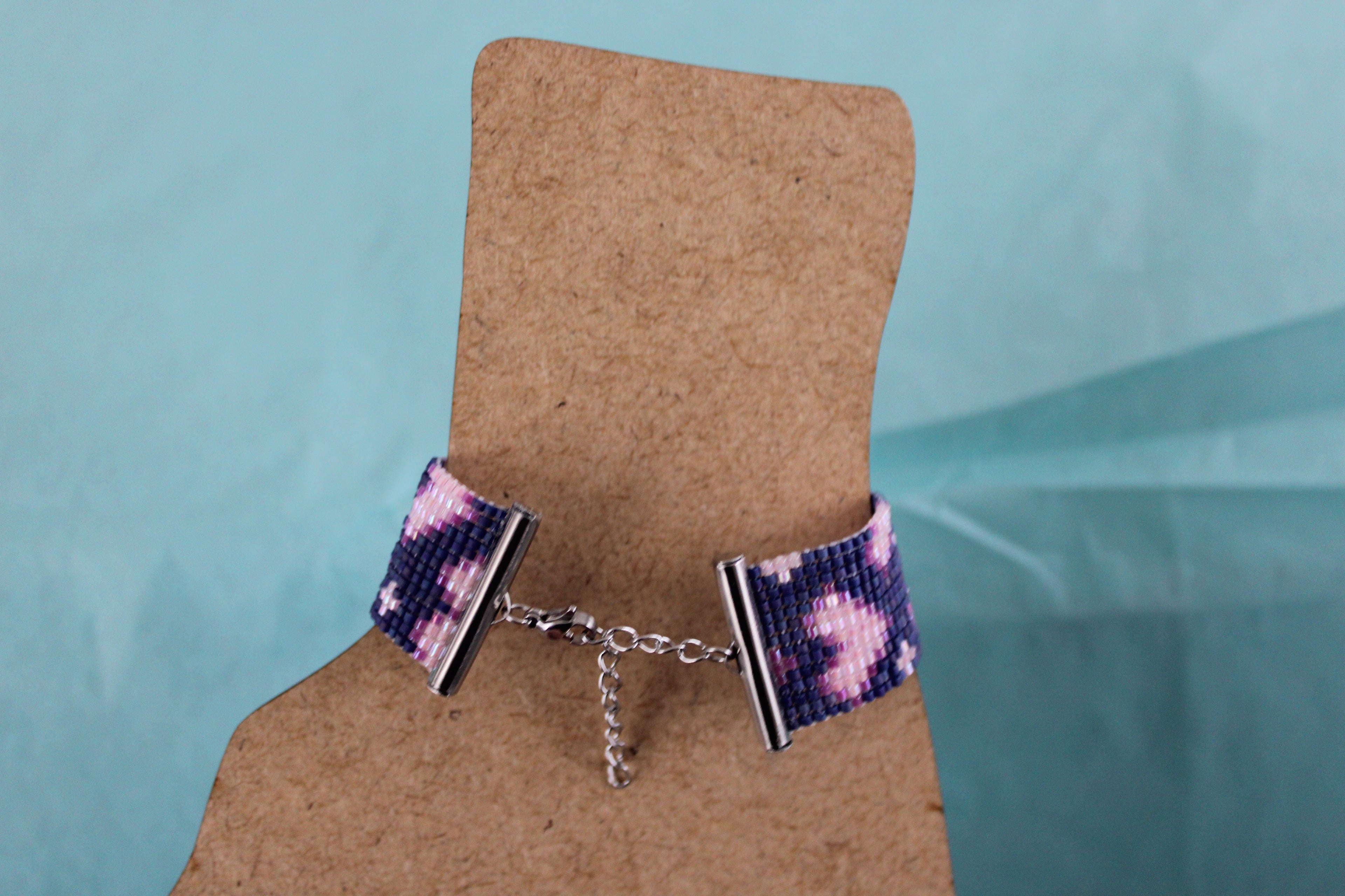 Bracelet coeur violet et rose