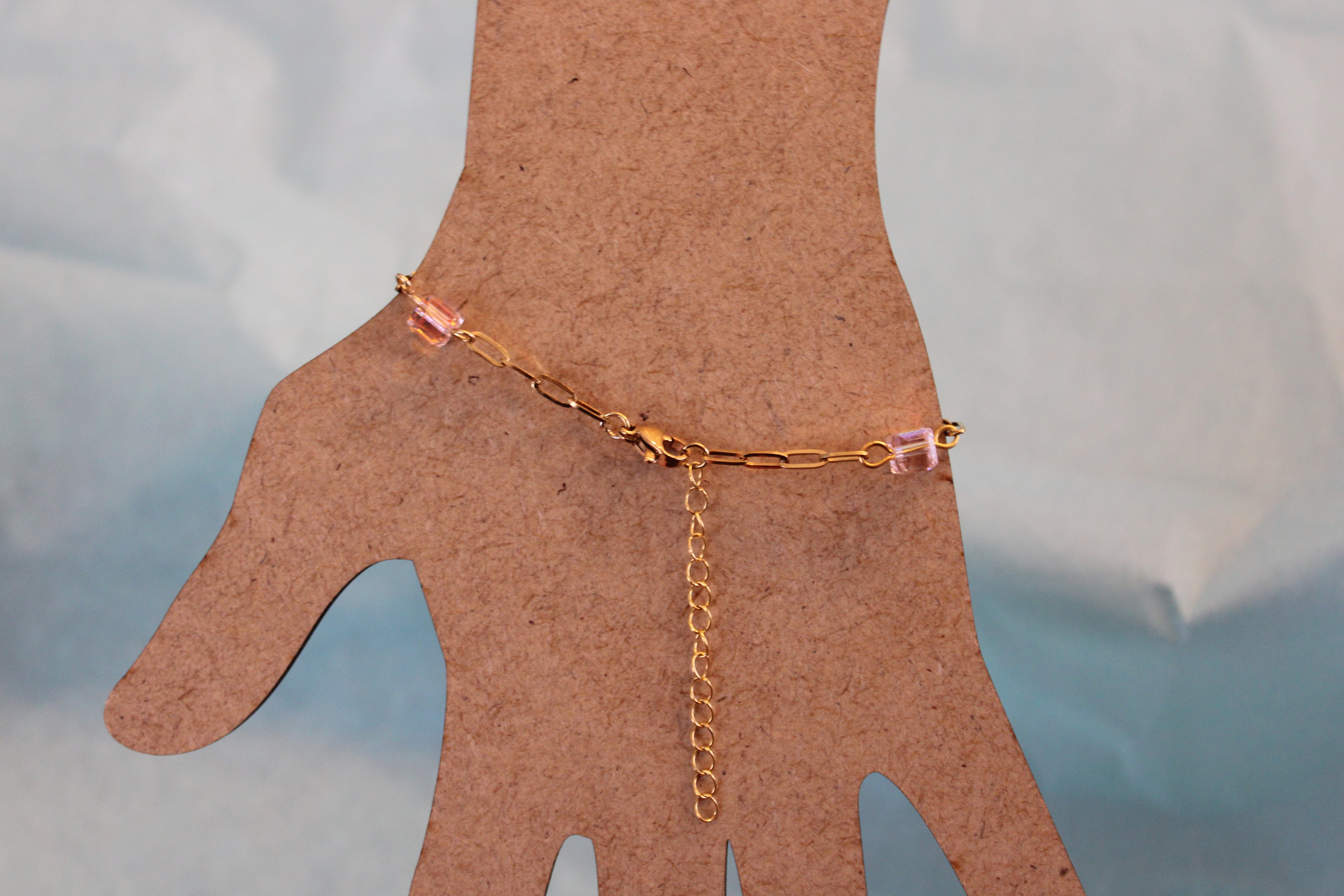 Bracelet perles cubes rose et bleu